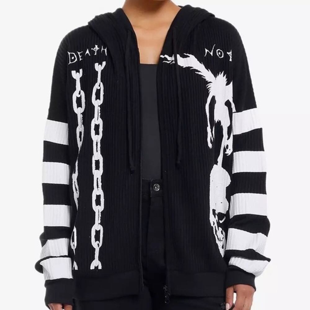 DEATH NOTE Ryuk Stripe Hoodie NEW Oversized Waffle Knit Full Zip Hot Topic Sze M